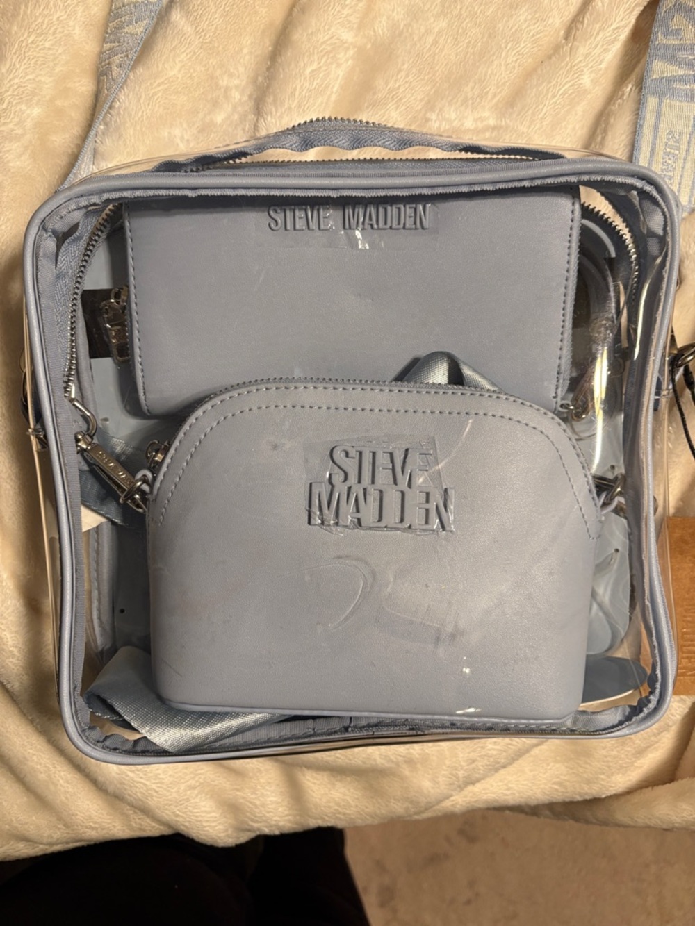 Steve Madden Light Blue 3-Piece Clear Crossbody Set